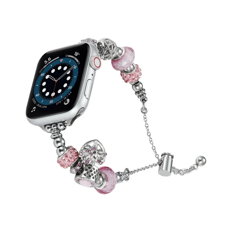 Bead Bracelet Metal Watch Band, For Apple Watch 8 45mm, For Apple Watch SE 2022 40mm, For Apple Watch SE 2022 44mm, For Apple Watch 7 41mm, For Apple Watch 7 45mm, For Apple Watch SE 40mm, For Apple Watch SE 44mm, For Apple Watch 6 40mm