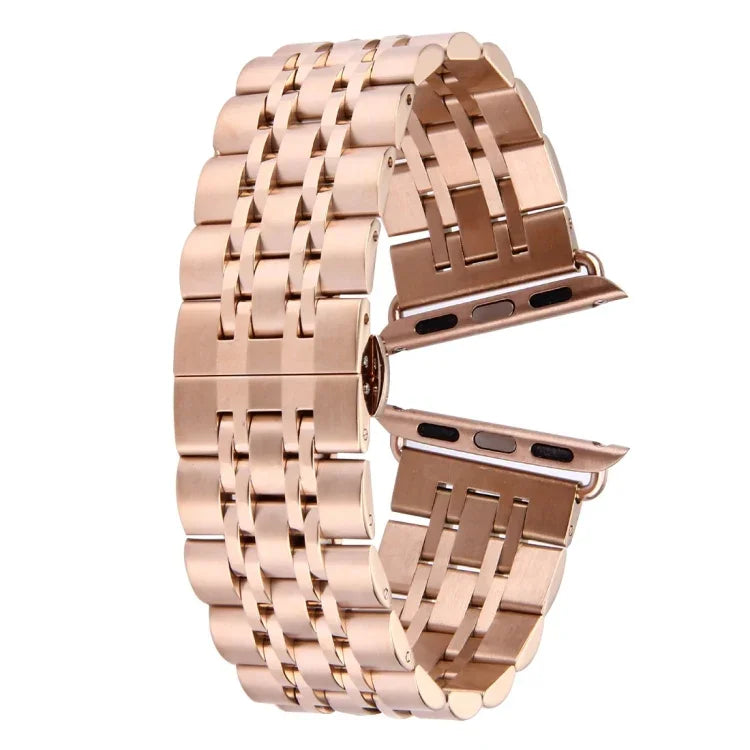 Hidden Butterfly Buckle 7 Beads Stainless Steel Watch Band For Apple Watch 42mm(Silver Gold), 20mm Women