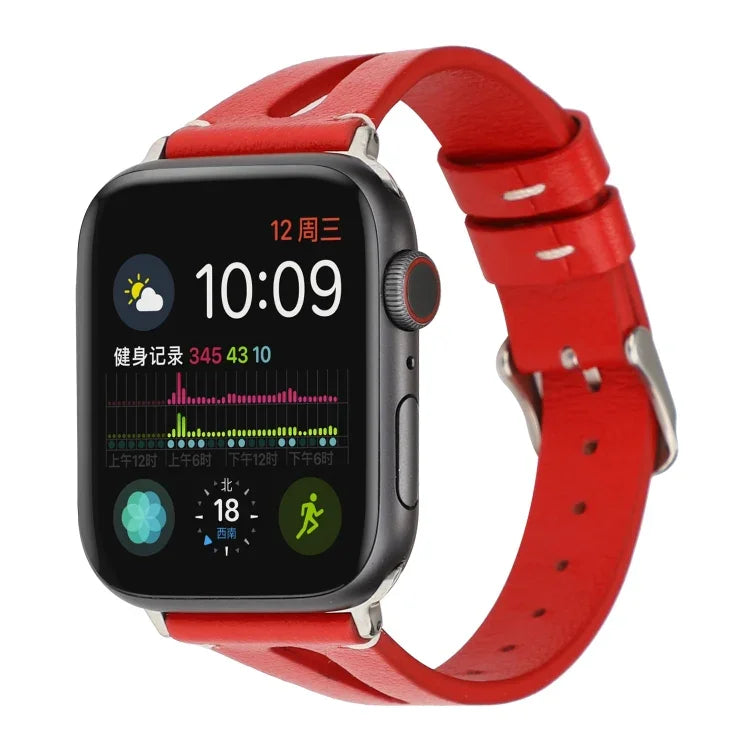 Simple V-shaped Leather Watch Band for Apple Watch Series 7 41mm / 6 & SE & 5 & 4 40mm / 3 & 2 & 1 38mm