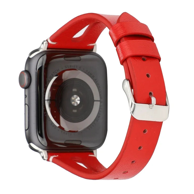 Simple V-shaped Leather Watch Band for Apple Watch Series 7 41mm / 6 & SE & 5 & 4 40mm / 3 & 2 & 1 38mm