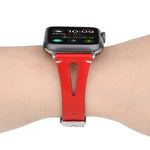 Simple V-shaped Leather Watch Band for Apple Watch Series 7 41mm / 6 & SE & 5 & 4 40mm / 3 & 2 & 1 38mm