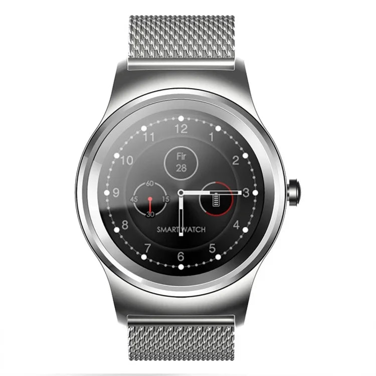 SMA-Round 1.28 inch Color Touch Screen Bluetooth Smart Watch, Waterproof, Support Voice Control / Heart Rate Monitor / Sleep Monitor / Bluetooth Camera, Compatible with Android and iOS System, SMA-Round/Orange Leather Strap, SMA-Round/Silver Leather St...