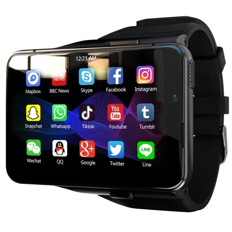 LOKMAT 4G smart watch displaying various social media apps on a large touchscreen.
