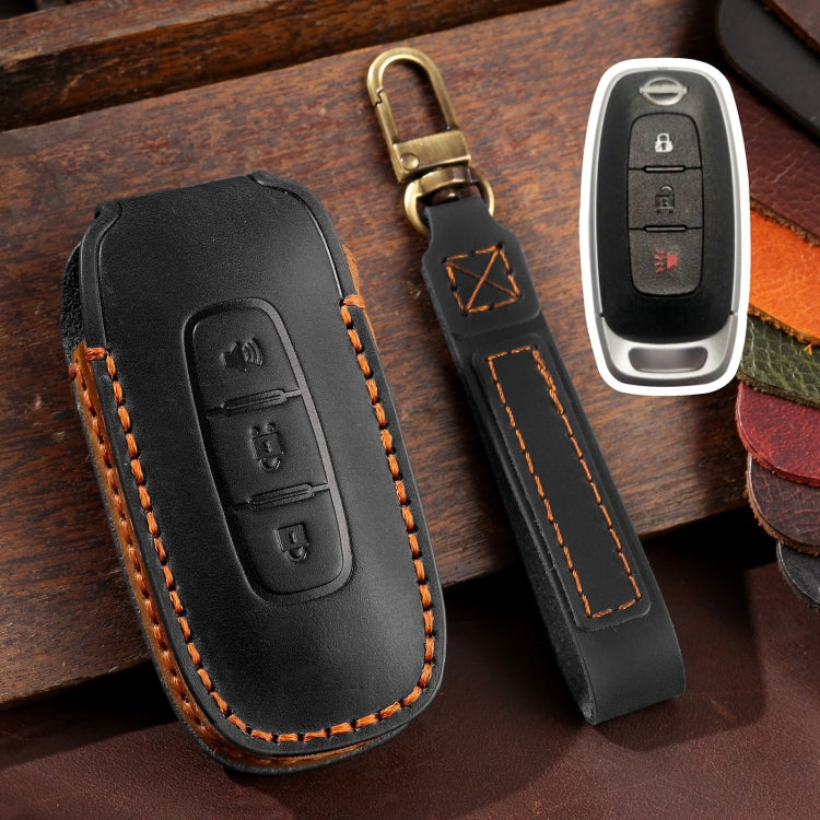 For Nissan Teana / Ariya 3-button Horn Hallmo Car Cowhide Leather Key Protective Cover Key Case, 3-button Horn