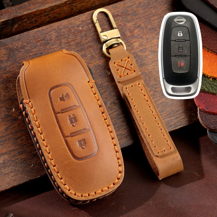 For Nissan Teana / Ariya 3-button Horn Hallmo Car Cowhide Leather Key Protective Cover Key Case, 3-button Horn