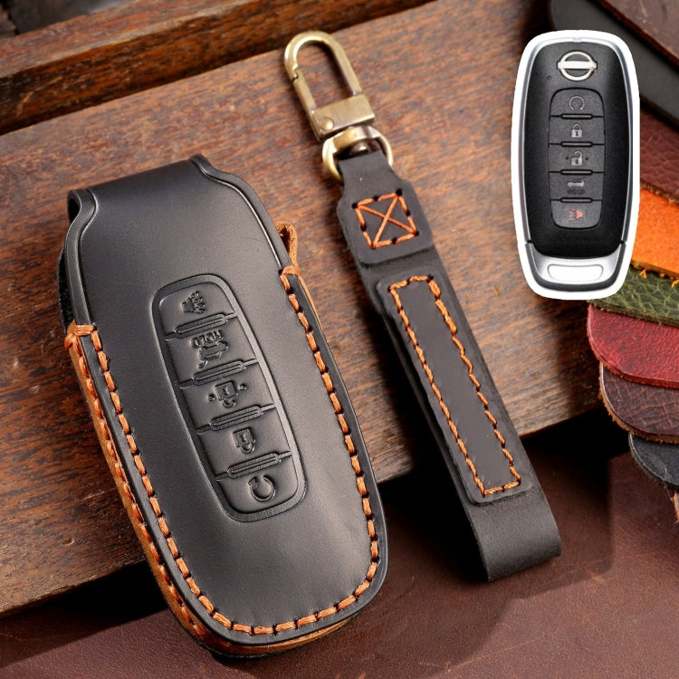 For Nissan Teana / Ariya 5-button Start Hallmo Car Cowhide Leather Key Protective Cover Key Case, 5-button Start