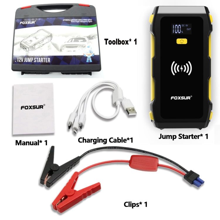 FOXSUR FJS-800 12V Car Multifunctional Wireless Charging Emergency Start Power Supply, FJS-800