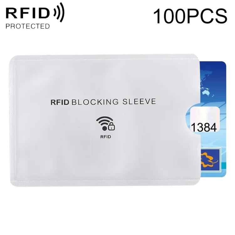 100pcs Aluminum Foil Anti Theft RFID Blocking Sleeve Card Protector, Size: 9.1*6.3cm, RFID Blocking Sleeve 100pcs