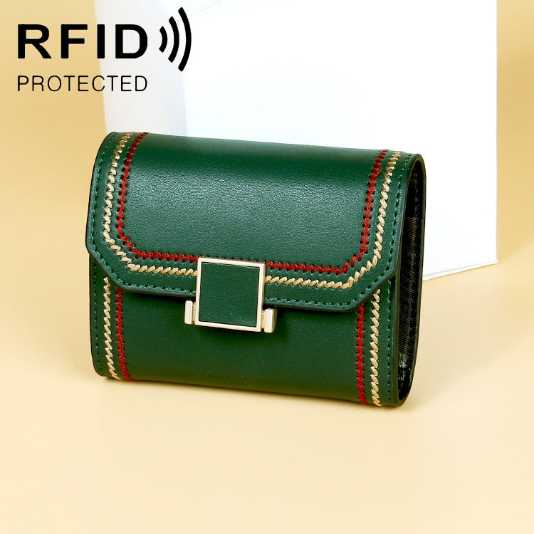 KB190 Cover Type Snap Button Cowhide Leather Organ Shape Multiple Card Slots Anti-magnetic RFID Wallet for Ladies, KB190 Army Green, KB190 Dark Blue, KB190 Pink, KB190 Lake Blue, KB190 Light Purple, KB190 Purple