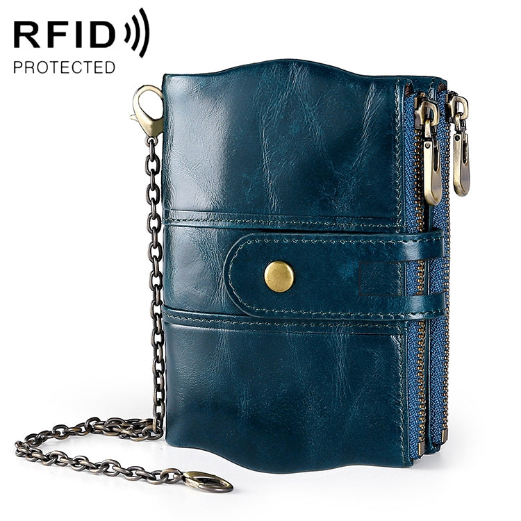 LT3539 Cowhide Leather Zipper Buckle Anti-magnetic RFID Wallet Clutch Bag for Men, with Card Slots & Shoulder Strap, LT3539 Yellowish-brown, LT3539 Shoulder Strap Blue, LT3539 Strap Red