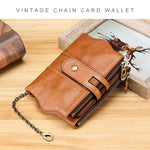 LT3539 Cowhide Leather Zipper Buckle Anti-magnetic RFID Wallet Clutch Bag for Men, with Card Slots & Shoulder Strap, LT3539 Yellowish-brown, LT3539 Shoulder Strap Blue, LT3539 Strap Red