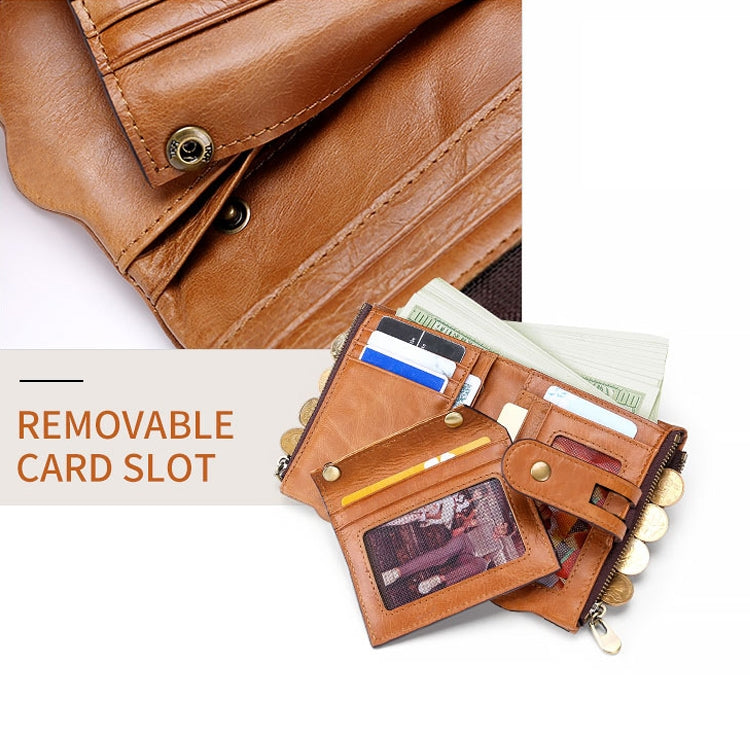LT3539 Cowhide Leather Zipper Buckle Anti-magnetic RFID Wallet Clutch Bag for Men, with Card Slots & Shoulder Strap, LT3539 Yellowish-brown, LT3539 Shoulder Strap Blue, LT3539 Strap Red