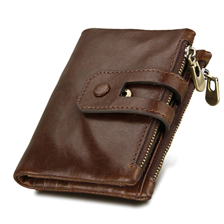 Genuine Cowhide Leather Crazy Horse Texture Zipper 3-folding Card Holder Wallet RFID Blocking Coin Purse Card Bag Protect Case for Men, Size: 12*9.5*3.5cm