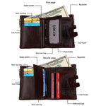 Genuine Cowhide Leather Crazy Horse Texture Zipper 3-folding Card Holder Wallet RFID Blocking Coin Purse Card Bag Protect Case for Men, Size: 12*9.5*3.5cm