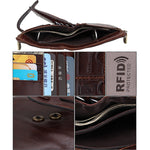Genuine Cowhide Leather Crazy Horse Texture Zipper 3-folding Card Holder Wallet RFID Blocking Coin Purse Card Bag Protect Case for Men, Size: 12*9.5*3.5cm