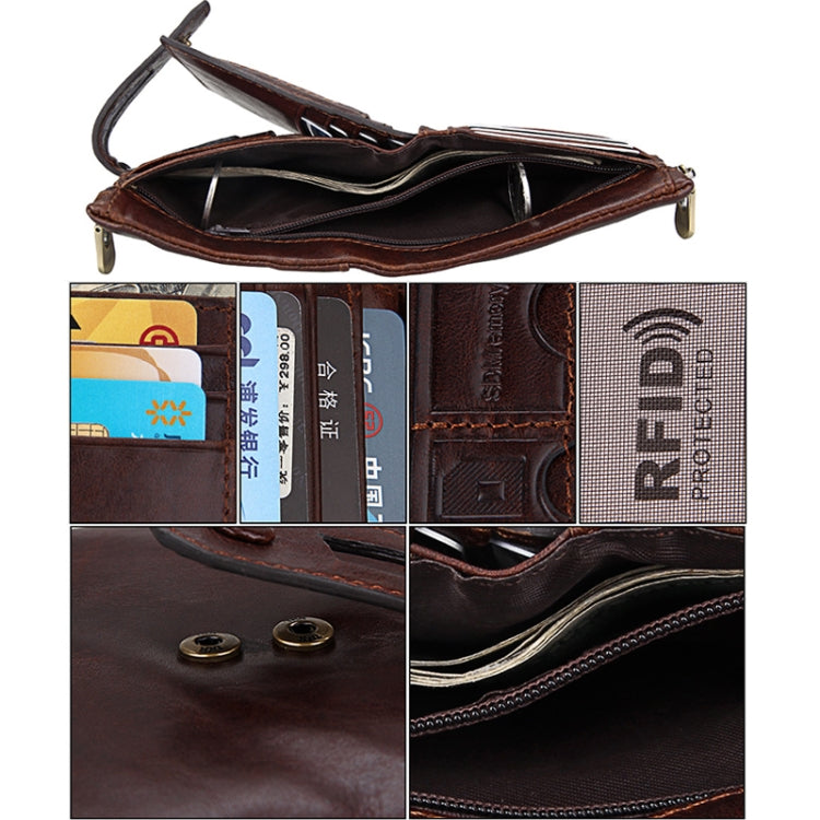 Genuine Cowhide Leather Crazy Horse Texture Zipper 3-folding Card Holder Wallet RFID Blocking Coin Purse Card Bag Protect Case for Men, Size: 12*9.5*3.5cm