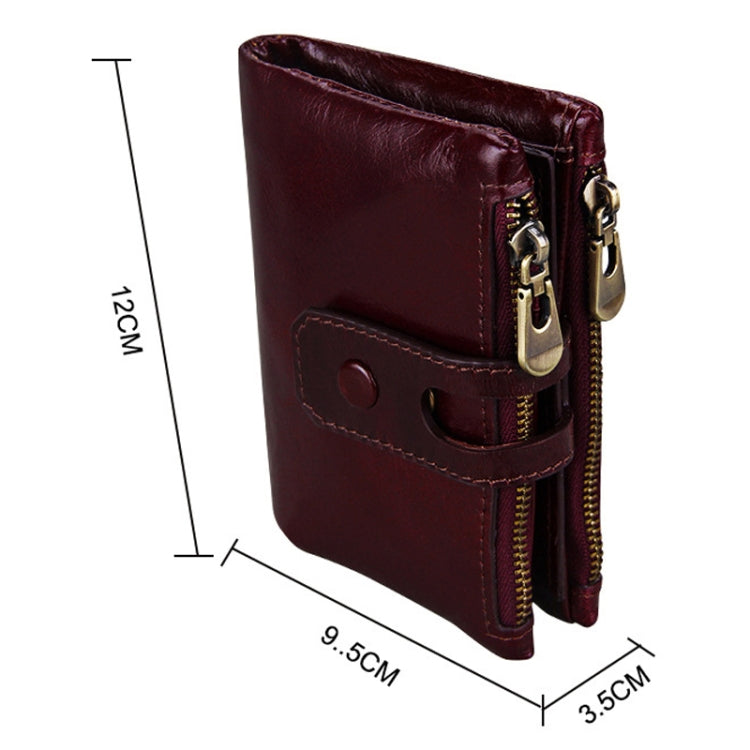 Genuine Cowhide Leather Crazy Horse Texture Zipper 3-folding Card Holder Wallet RFID Blocking Coin Purse Card Bag Protect Case for Men, Size: 12*9.5*3.5cm