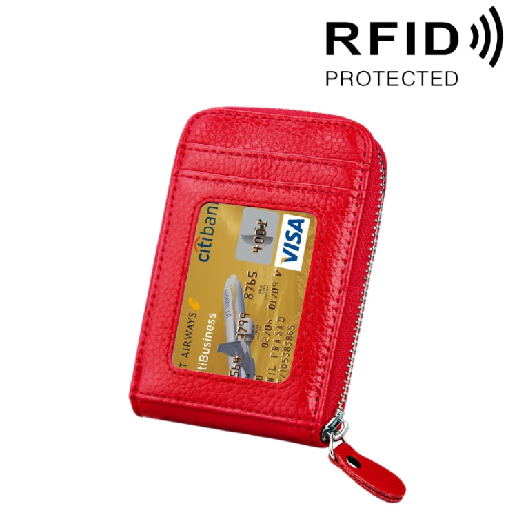 Genuine Cowhide Leather Solid Color Zipper Vertical Card Holder Wallet RFID Blocking Card Bag Protect Case with 12 Card Slots, Size: 11.5*7.5cm