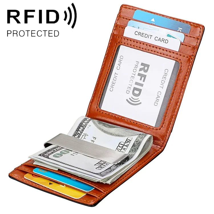 9602 Antimagnetic RFID Mini Crazy Horse Texture Leather Wallet Billfold, 9602
