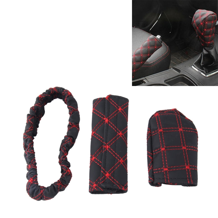 3 PCS Car Hand Brake Cover Shift Knob Gear Stick Cushion Sets Rear View Mirror Sets Cover Car Accessory Interior Decoration Pad, 3 PCS Red, 3 PCS White