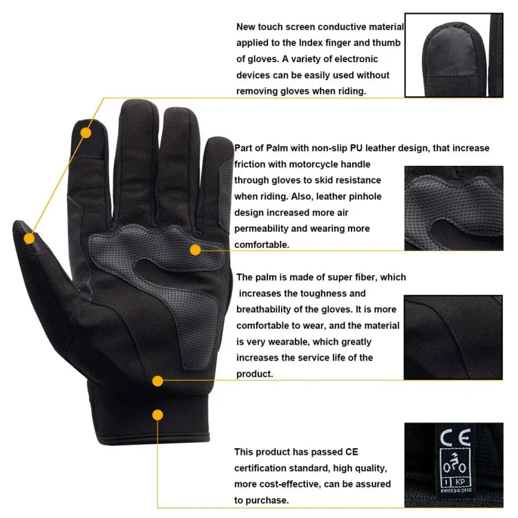WUPP Motorcycle Gloves Touch Screen Waterproof Breathable Wearable Anti-skid Resistance Summer Winter Full-Finger Protective Gloves, Size: XXL, Size: XXL