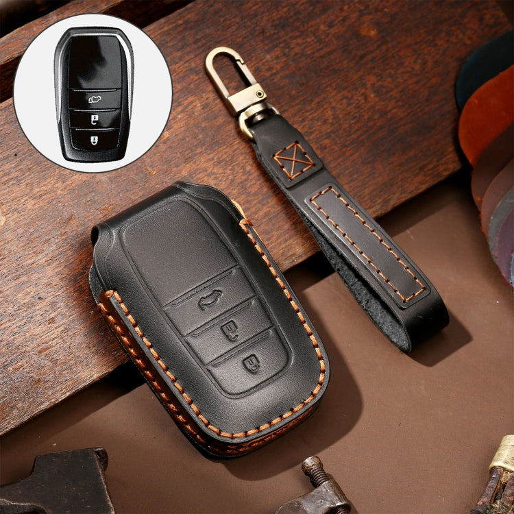Hallmo Car Cowhide Leather Key Protective Cover Key Case for Toyota Corolla 2017 3-button, For Toyota Corolla 2017 3-button