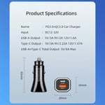 PD + QC3.0 Car 2 in 1 Square Fast Charger Car Cigarette Lighter, Car Square Charger