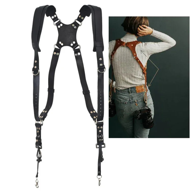 Quick Release Anti-Slip Dual Shoulder Leather Harness Camera Strap with Metal Hook for SLR / DSLR Cameras, Dual Shoulder(Brown), Dual Shoulder(Black)