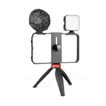 YELANGU PC204 YLG1801D Vlogging Live Broadcast LED Selfie Light Smartphone Video Rig Handle Stabilizer Bracket Kits with Microphone & Tripod, PC204
