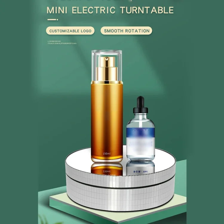 12cm 360 Degree Rotating Turntable Mirror Electric Display Stand Video Shooting Props Turntable, Load: 3kg, 12cm Mirror Sequins Gold, 12cm Mirror Sequins Silver