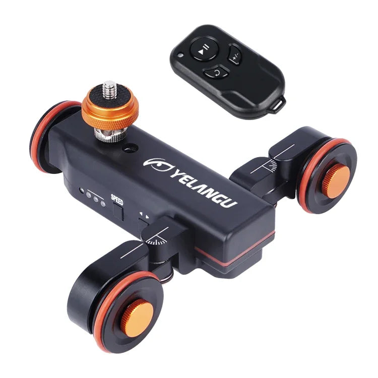YELANGU L4X Camera Wheel Dolly II Electric Track Slider 3-Wheel Video Pulley Rolling Dolly Car with Remote Control for DSLR / Home DV Cameras, GoPro, Smartphones, Load: 3kg, L4X Dolly Car Black