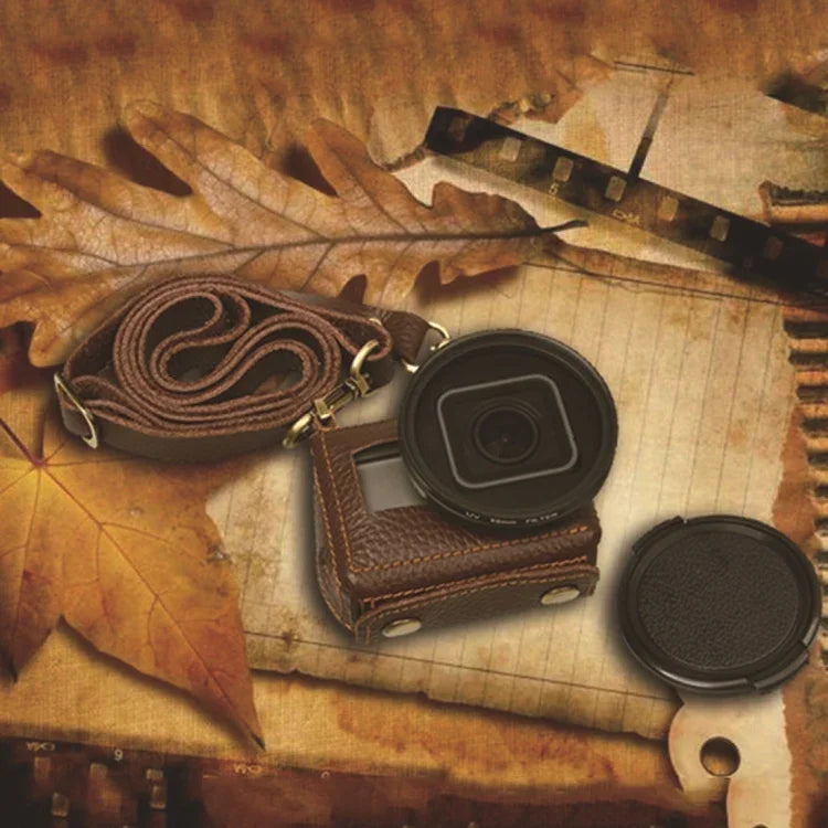 For GoPro HERO4 Litchi Texture Genuine Leather Protective Case with Sling, Litchi Texture (Brown)