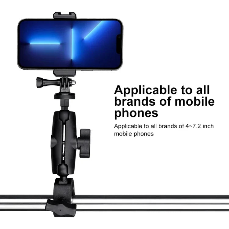 360 Rotation Adjustable Action Camera Bike Motorcycle Handlebar Holder with Phone Clamp, Standard Version with Phone Clamp