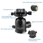 BEXIN RC294 Portable Collapsible Carbon Fiber Camera Tripod with K44 Panoramic BallHead, RC294+K44