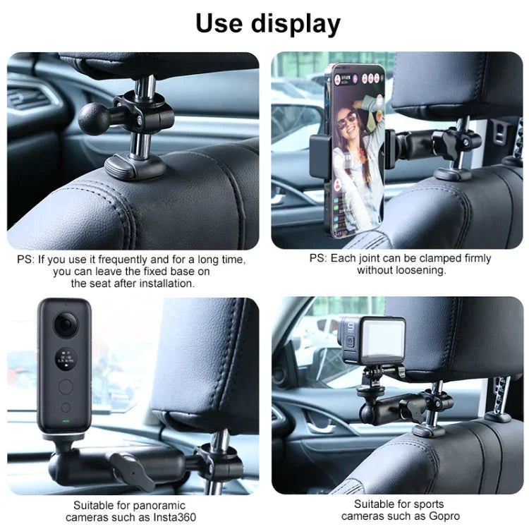 21mm Ballhead Car Front Seat Handlebar Fixed Mount Holder with Tripod Adapter & Screw for GoPro, Insta360, DJI and Other Action Cameras, 21mm 16.3cm
