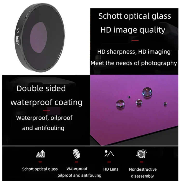 JSR 4 in 1 ND8PL / ND16PL / ND32PL / ND64 PL Lens Filter For DJI Osmo Action 3, 4 in 1 NDPL