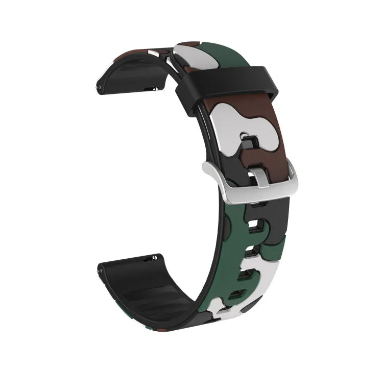 Camouflage Silicone Replacement Wrist Strap Watchband with Silver Buckle, 20mm For Samsung Galaxy Watch 3 41mm, 22mm For Samsung Galaxy Watch 3 45mm, 20mm For Samsung Galaxy Watch Active2 44mm, 20mm For Huawei Watch GT 2 42mm                           ...