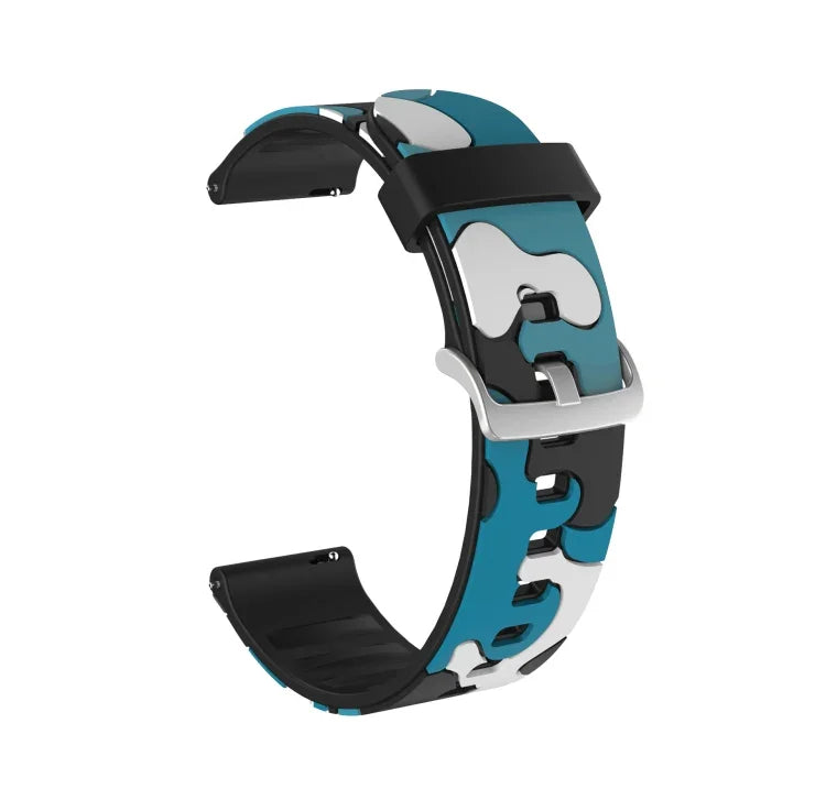 Camouflage Silicone Replacement Wrist Strap Watchband with Silver Buckle, 20mm For Samsung Galaxy Watch 3 41mm, 22mm For Samsung Galaxy Watch 3 45mm, 20mm For Samsung Galaxy Watch Active2 44mm, 20mm For Huawei Watch GT 2 42mm                           ...