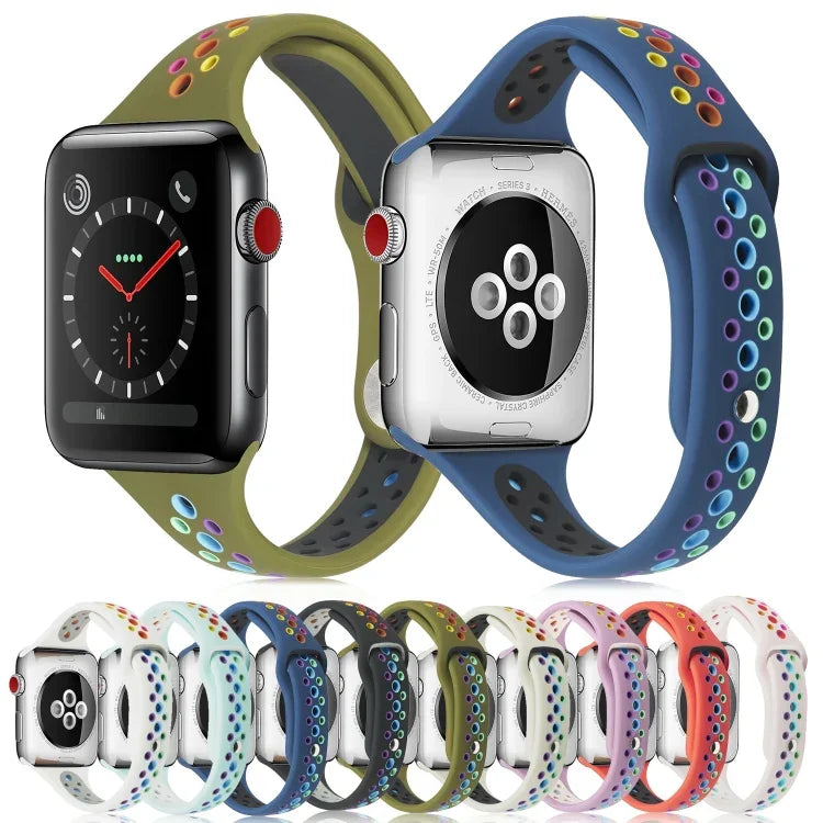 Rainbow Silicone Watchband For Apple Watch Series 6 & SE & 5 & 4 40mm / 3 & 2 & 1 38mm, For Apple Watch Series 7 41mm / 6 & SE & 5 & 4 40mm / 3 & 2 & 1 38mm, For Apple Watch Series 8&7 41mm / SE 2&6&SE&5&4 40mm / 3&2&1 38mm