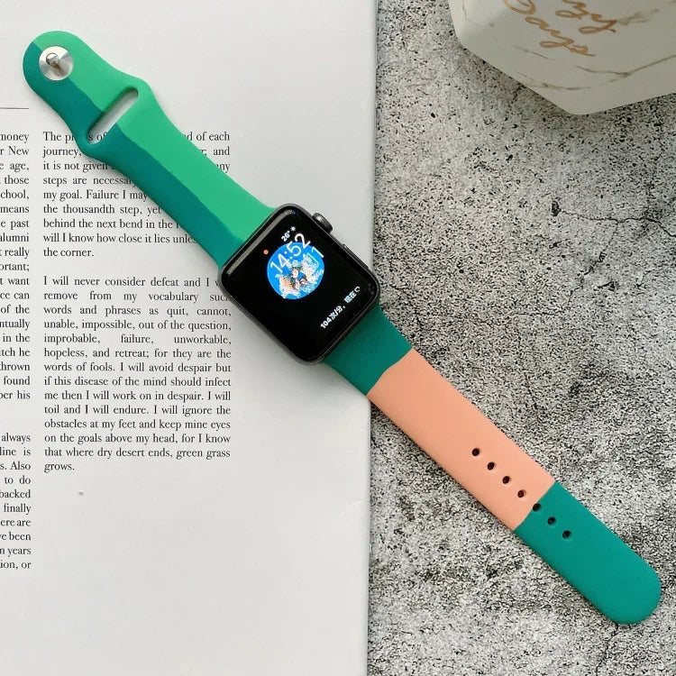 Silicone Color Matching Replacement Watchbands For Apple Watch Series 6 & SE & 5 & 4 44mm / 3 & 2 & 1 42mm, For Apple Watch 44mm/42mm(Black+Red+White), For Apple Watch 44mm/42mm(Light Blue+Dark Blue+Yellow)                                              ...