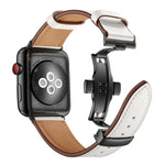 Genuine Leather + Butterfly Black Buckle Replacement Watchbands For Apple Watch Series 6 & SE & 5 & 4 40mm / 3 & 2 & 1 38mm, Black Buckle For Apple Watch Series 8&7 41mm / SE 2&6&SE&5&4 40mm / 3&2&1 38mm                                                 ...