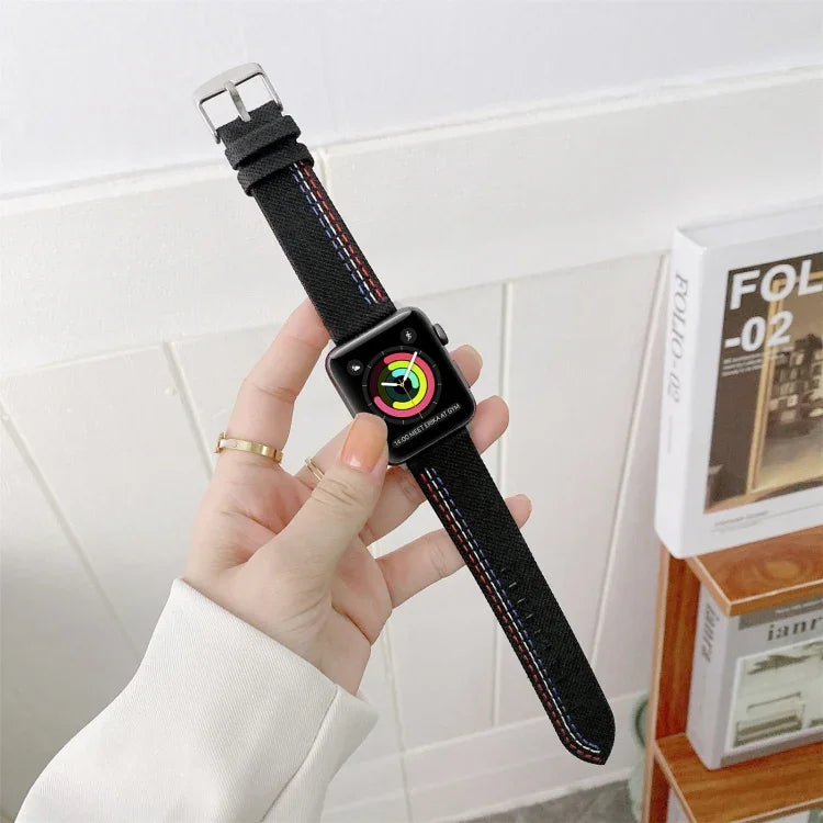 Three Lines Canvas Replacement Strap Watchband for Apple Watch, wearable and stylish canvas replacement strap for Apple Watch.