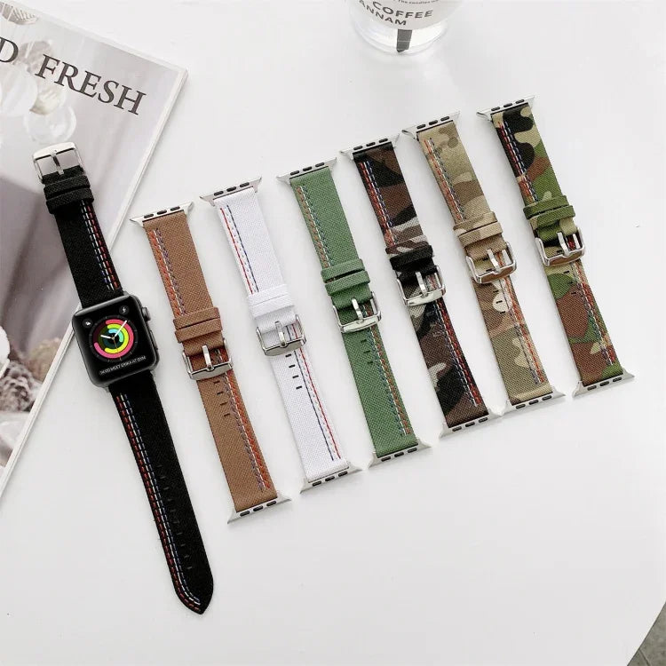 Three Lines Canvas Replacement Strap Watchband, For Apple Watch Series 7  41mm / & 6 & SE & 5 & 4 40mm, For Apple Watch Series  7  45mm / & 6 & SE & 5 & 4 44mm