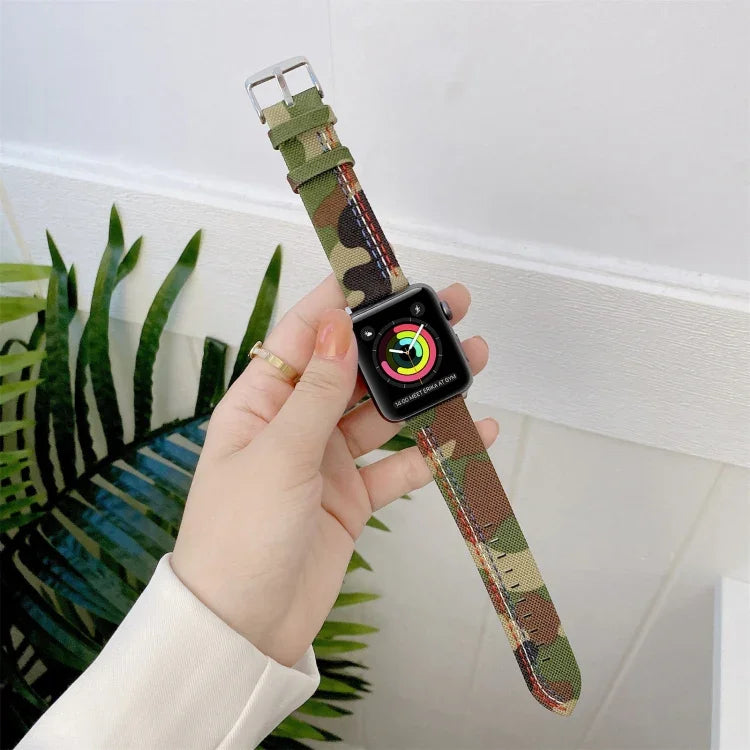 Three Lines Canvas Replacement Strap Watchband, For Apple Watch Series 7  41mm / & 6 & SE & 5 & 4 40mm, For Apple Watch Series  7  45mm / & 6 & SE & 5 & 4 44mm