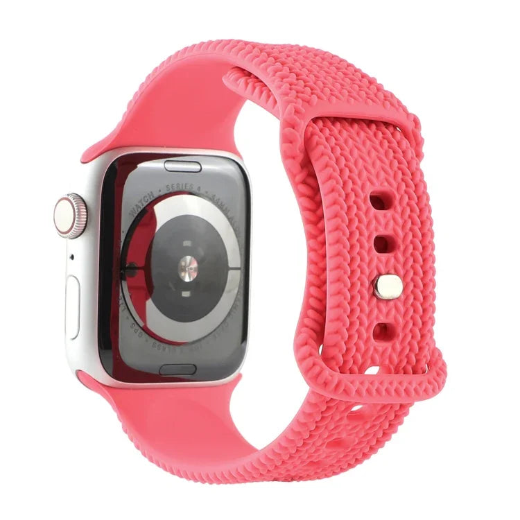 Woven Pattern Figure 8 Buckle Silicone Strap Watchband For Apple Watch Series, 7 45mm / 6 & SE & 5 & 4 44mm / 3 & 2 & 1 42mm, 7 41mm / 6 & SE & 5 & 4 40mm / 3 & 2 & 1 38mm