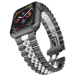 Five Beads Stainless Steel Replacement Watchbands For Apple Watch Series, 7 45mm / 6 & SE & 5 & 4 44mm / 3 & 2 & 1 42mm, 7 41mm / 6 & SE & 5 & 4 40mm / 3 & 2 & 1 38mm