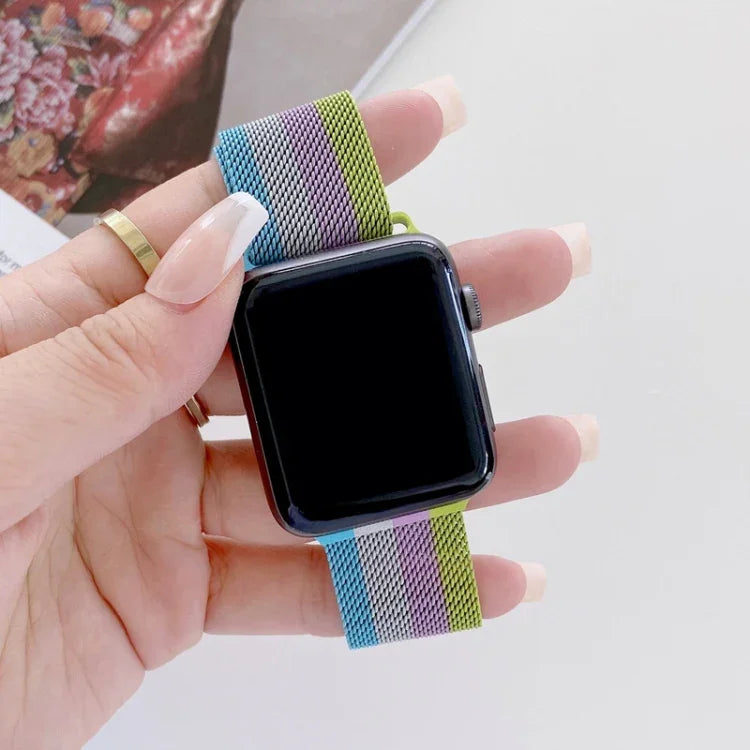 Four-colors Milanese Replacement Strap Watchband, For Apple Watch Series 7  41mm / & 6 & SE & 5 & 4 40mm, For Apple Watch Series  7  45mm / & 6 & SE & 5 & 4 44mm