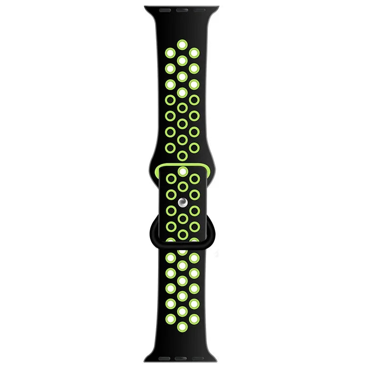 Butterfly Buckle Dual-tone Liquid Silicone Replacement Watchband For Apple Watch Series, 7 41mm / 6 & SE & 5 & 4 40mm / 3 & 2 & 1 38mm, 7 45mm / 6 & SE & 5 & 4 44mm / 3 & 2 & 1 42mm