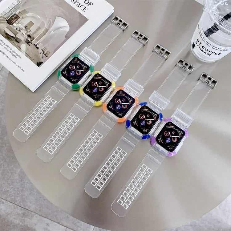 Integrated Color Contrast Replacement Strap Watchband For Apple Watch Series, 7 41mm / 6 & SE & 5 & 4 40mm / 3 & 2 & 1 38mm, 7 45mm / 6 & SE & 5 & 4 44mm / 3 & 2 & 1 42mm