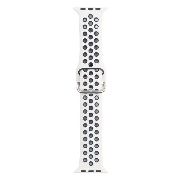 Metal Buckle Silicone Replacement Watchband For Apple Watch Series, 7 41mm / 6 & SE & 5 & 4 40mm / 3 & 2 & 1 38mm, 7 45mm / 6 & SE & 5 & 4 44mm / 3 & 2 & 1 42mm